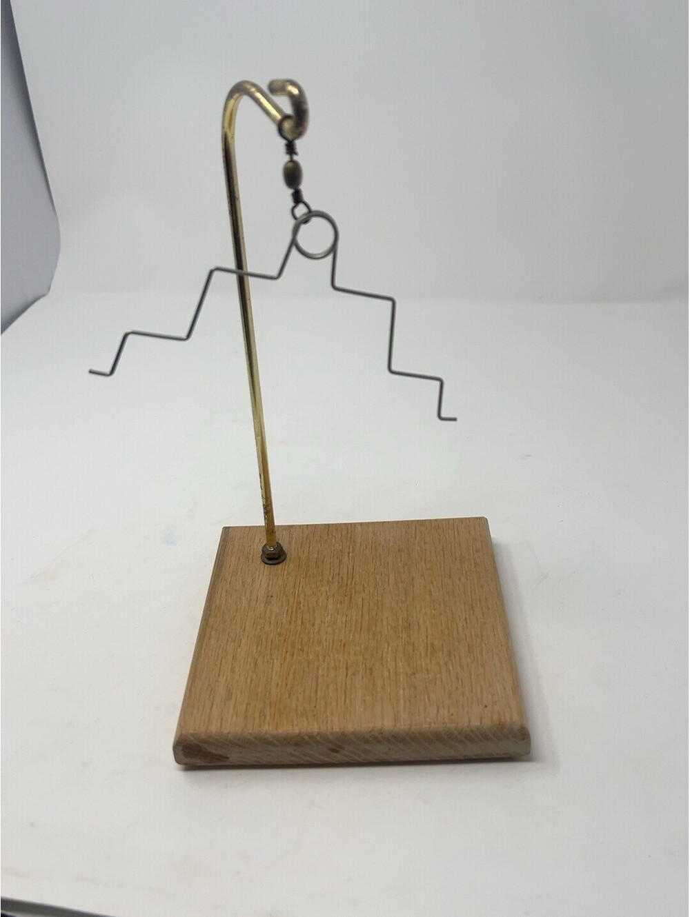 Vintage Hanging Crochet Thread Yarn Holder Wood Base Metal Craft Stand